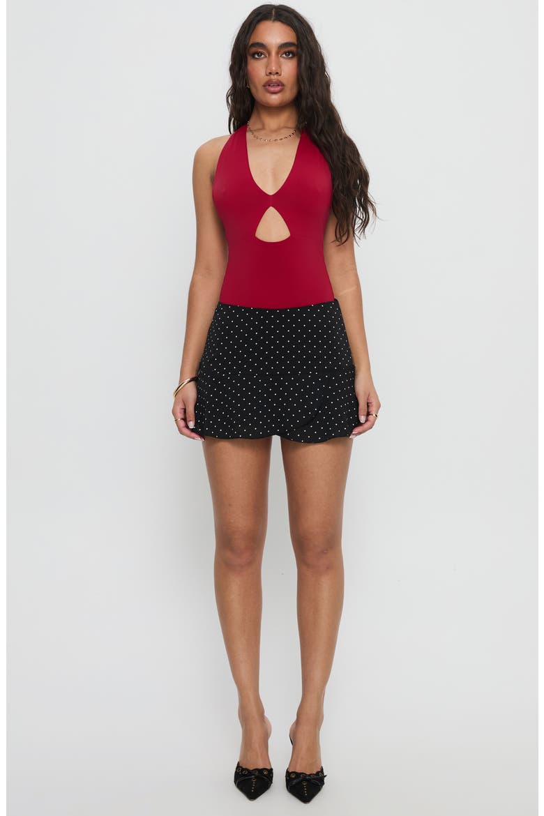 Sonsie Polka Dot Crossover Hem Miniskirt, Alternate, color, BLACK / WHITE POLKA