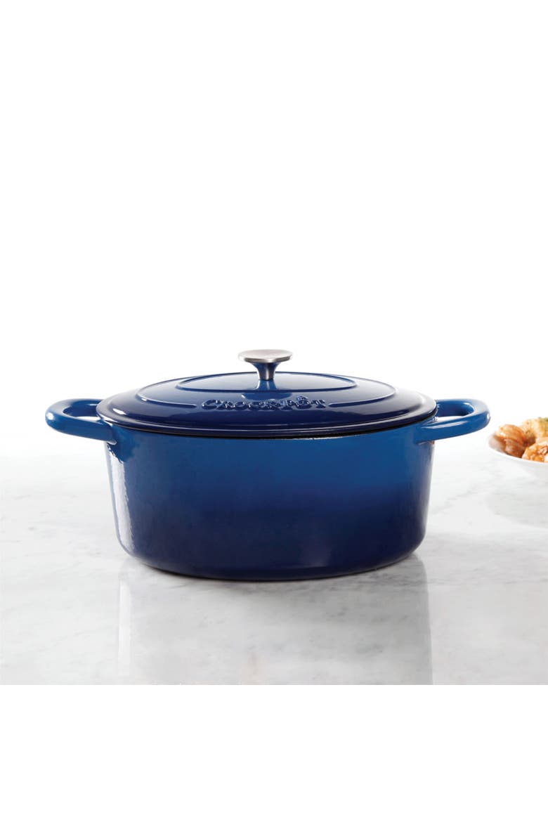 7 Quart Enameled Cast Iron Oval Dutch Oven, Alternate, color, Blue