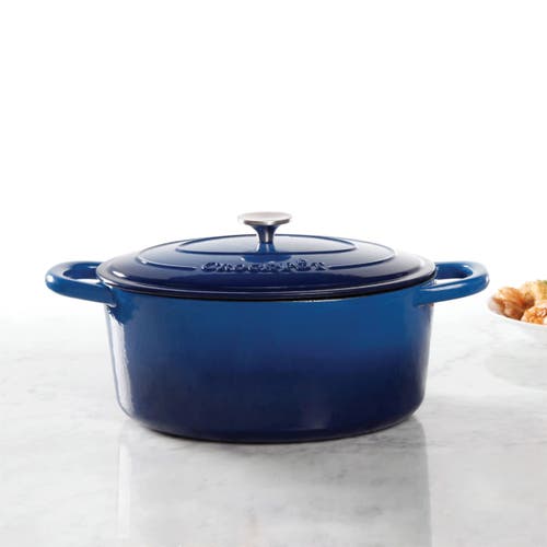 Crock-pot Artisan 7 Quart Enameled Cast Iron Oval Dutch Oven In Sapphire Blue In Blue