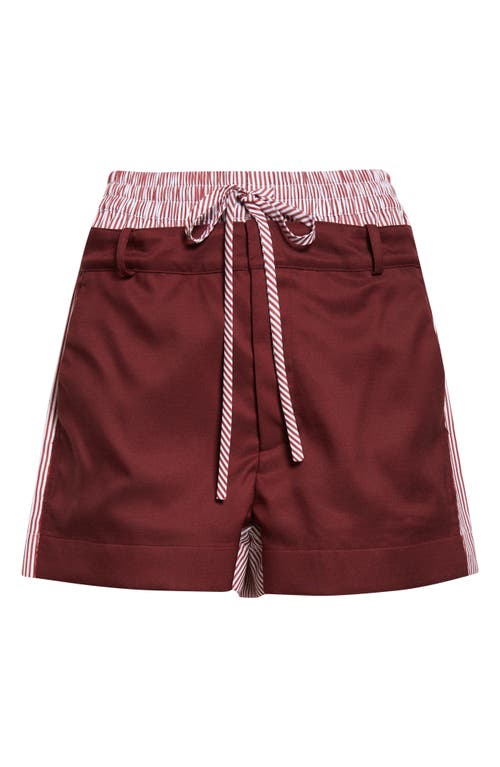 Monse Deconstructed Double Waistband Shorts In Burgundy