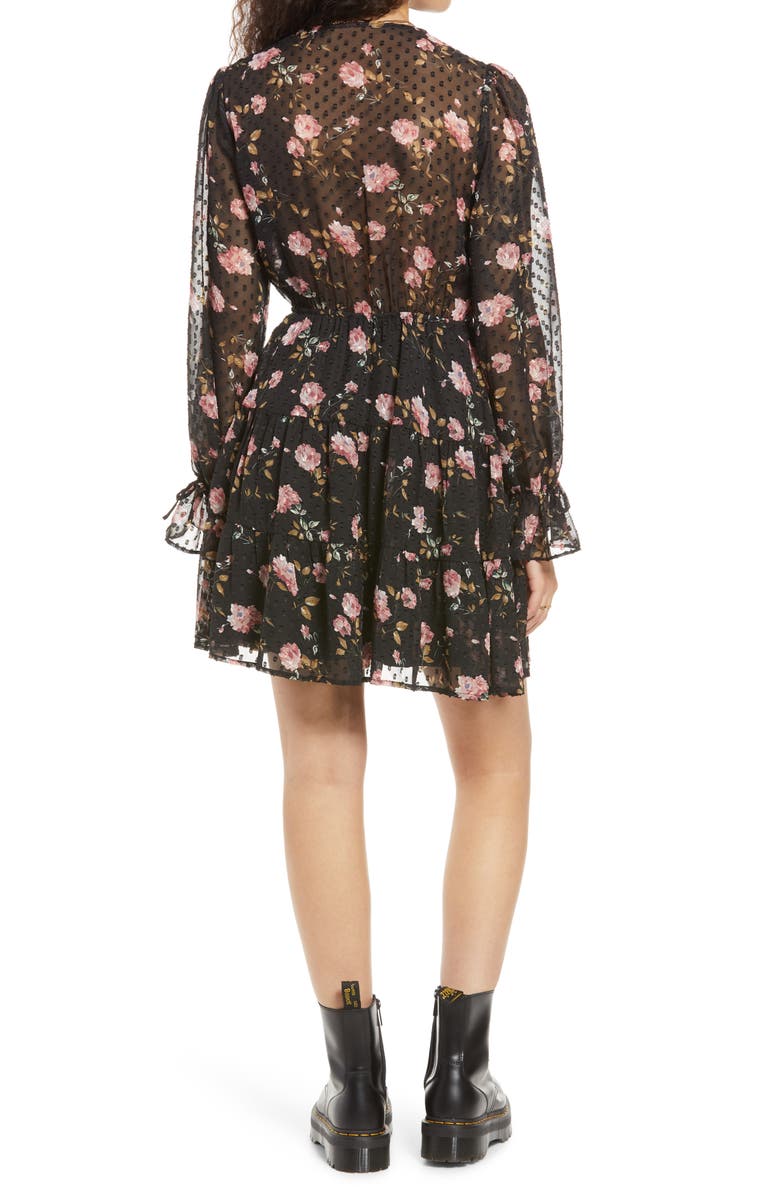 Lulus Fluer-Ty Long Sleeve Dress, Alternate, color, Black Floral