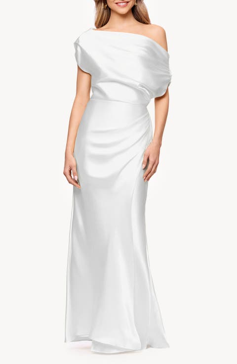 One-Shoulder Satin Sheath Gown