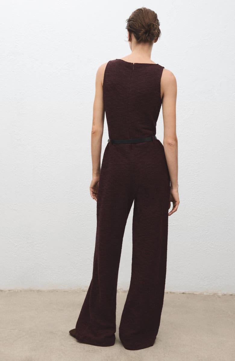 MANGO Belted Sleeveless Marl Jumpsuit, Alternate, color, Wine