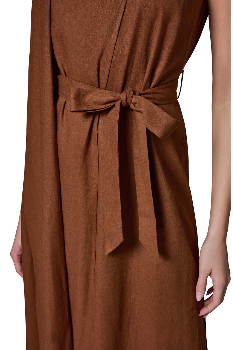 Sleeveless Linen Blend Midi Dress, Alternate, color, COGNAC