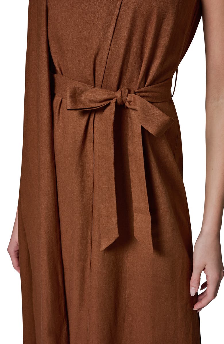 DONNA KARAN WEEKEND Sleeveless Linen Blend Midi Dress, Alternate, color, Cognac