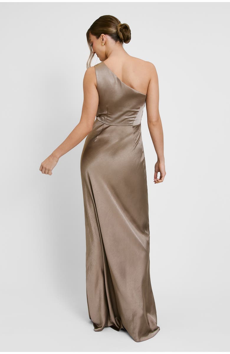 Six Stories One Shoulder Gathered Bridesmaid Dress, Alternate, color, Truffle