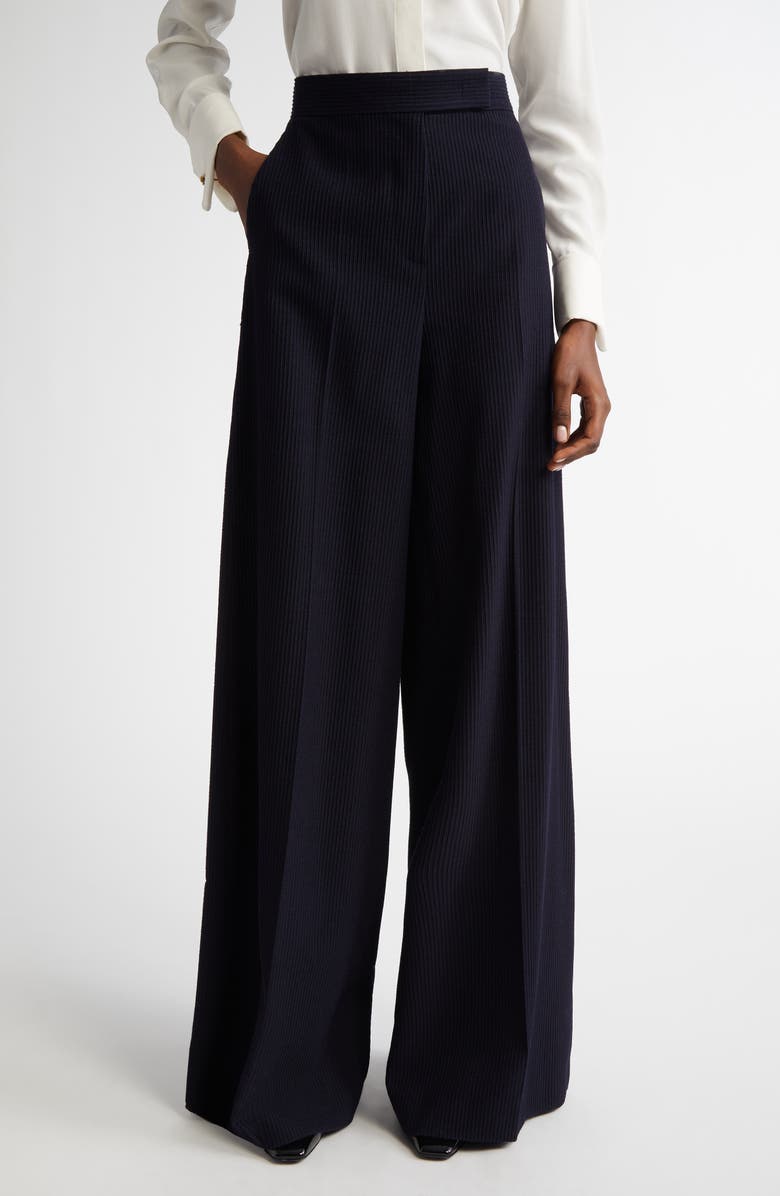 Max Mara Osol Pleated Wide Leg Virgin Wool Blend Pants, Main, color, Ultramarine
