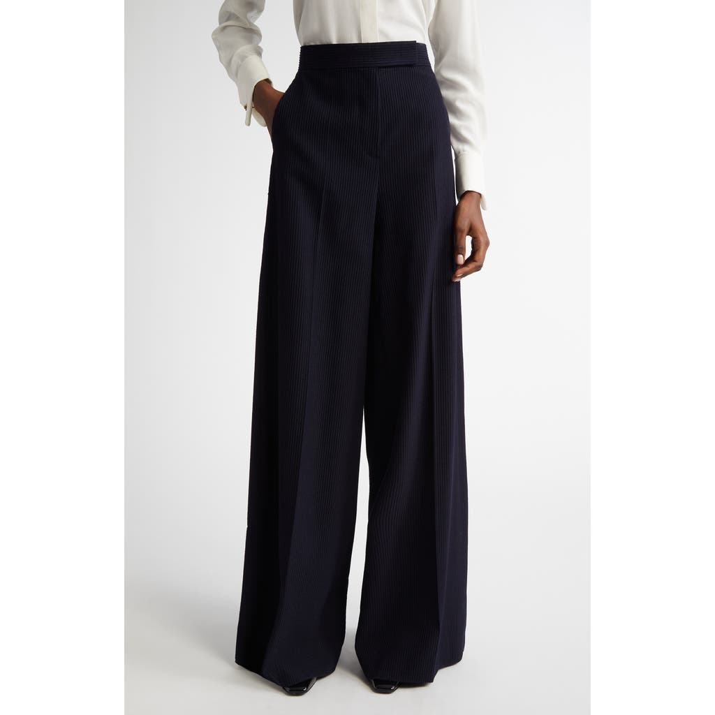 Max Mara Osol Pleated Wide Leg Virgin Wool Blend Pnats In Ultramarine