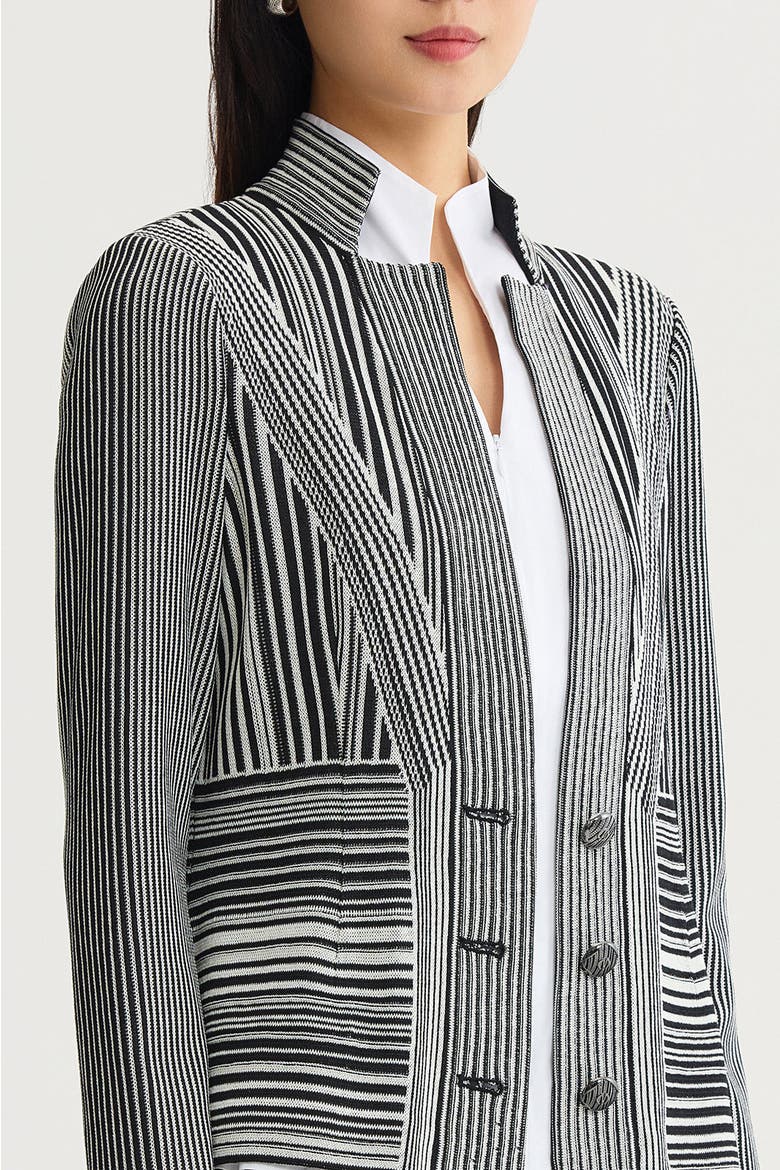 Monochrome Striped Knit Jacket, Alternate, color, Black