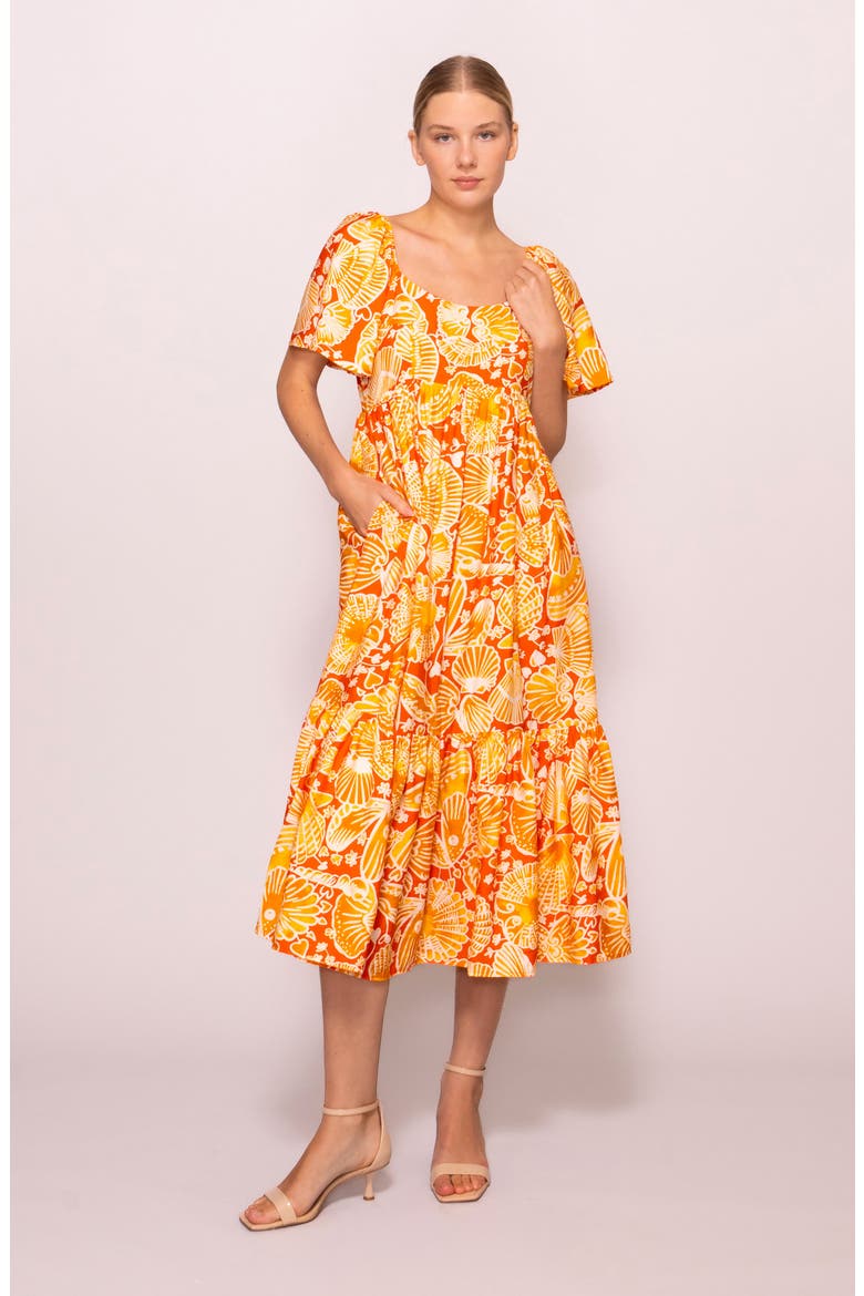 Flutter Sleeve Dress, Alternate, color, ORANGE MUSTARD PRINT
