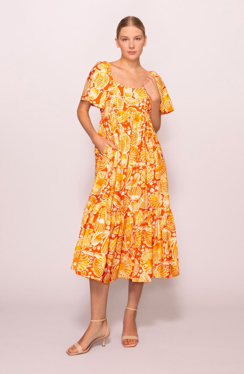 MELLODAY Flutter Sleeve Dress, Alternate, color, Orange Mustard Print