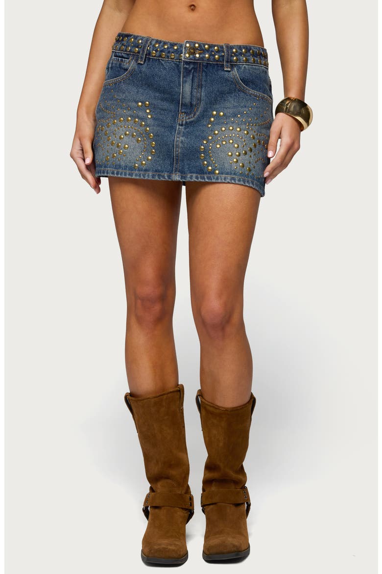 Libbie Studded Denim Miniskirt, Main, color, BLUE