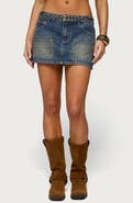 EDIKTED Libbie Studded Denim Miniskirt
