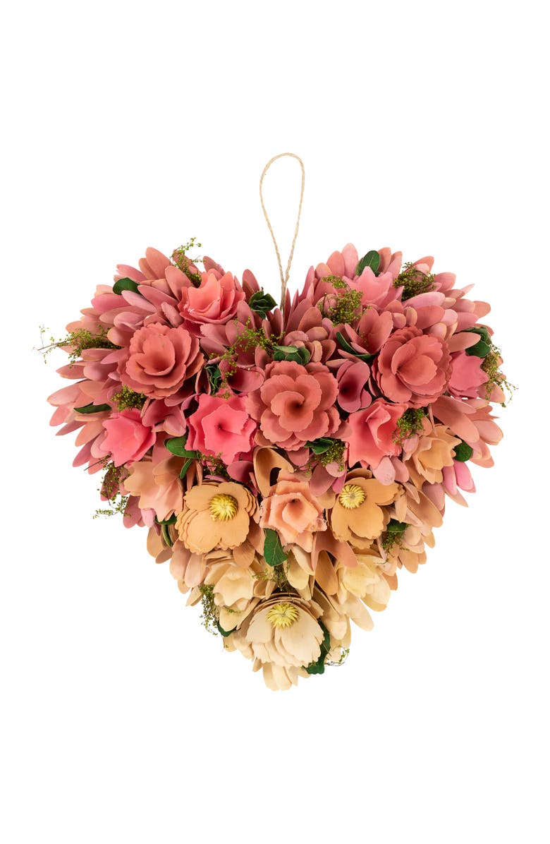 Northlight Mixed Floral and Foliage Artificial Valentine's Day Heart Wreath - 12.25" - Pink and Yellow, Main, color, 
