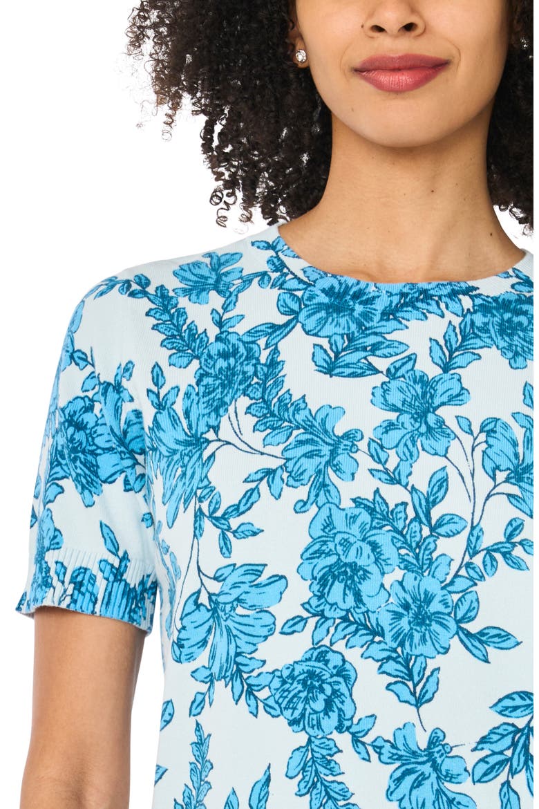 Printed Short Sleeve Cotton Sweater, Alternate, color, BLUE CLOUD FLORAL