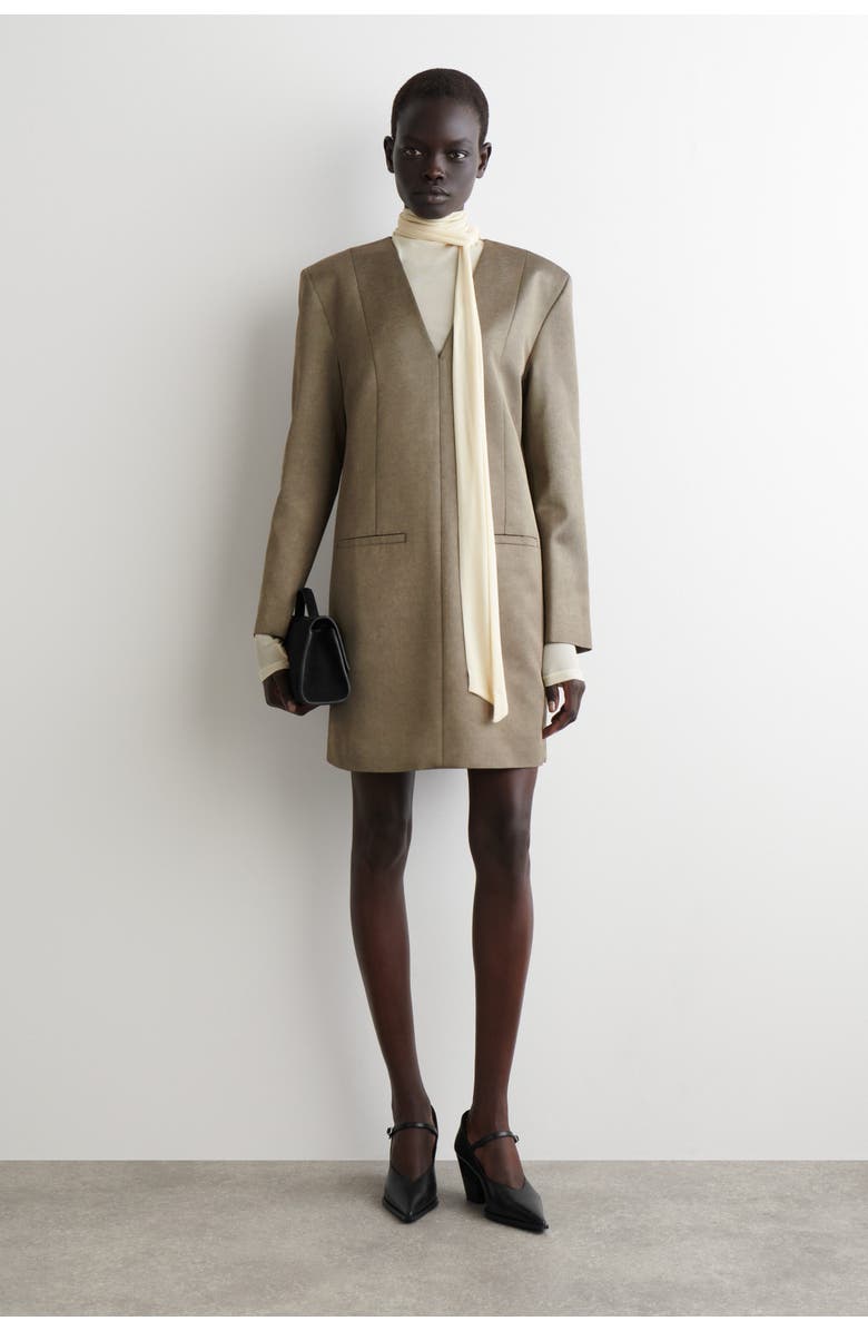 COS Metallized Wool-Blend Tuxedo Dress, Main, color, Bronze