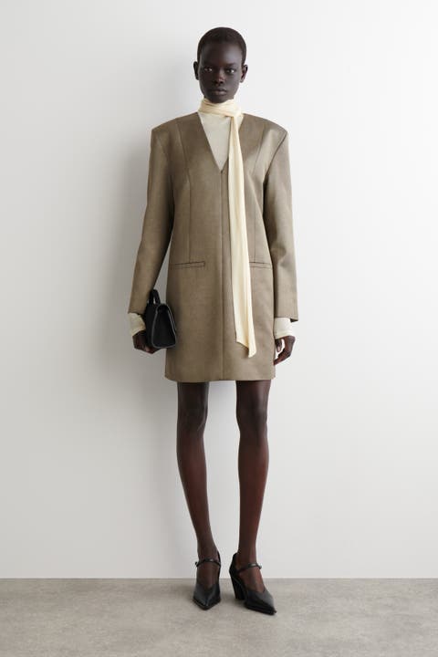 Metallized Wool-Blend Tuxedo Dress