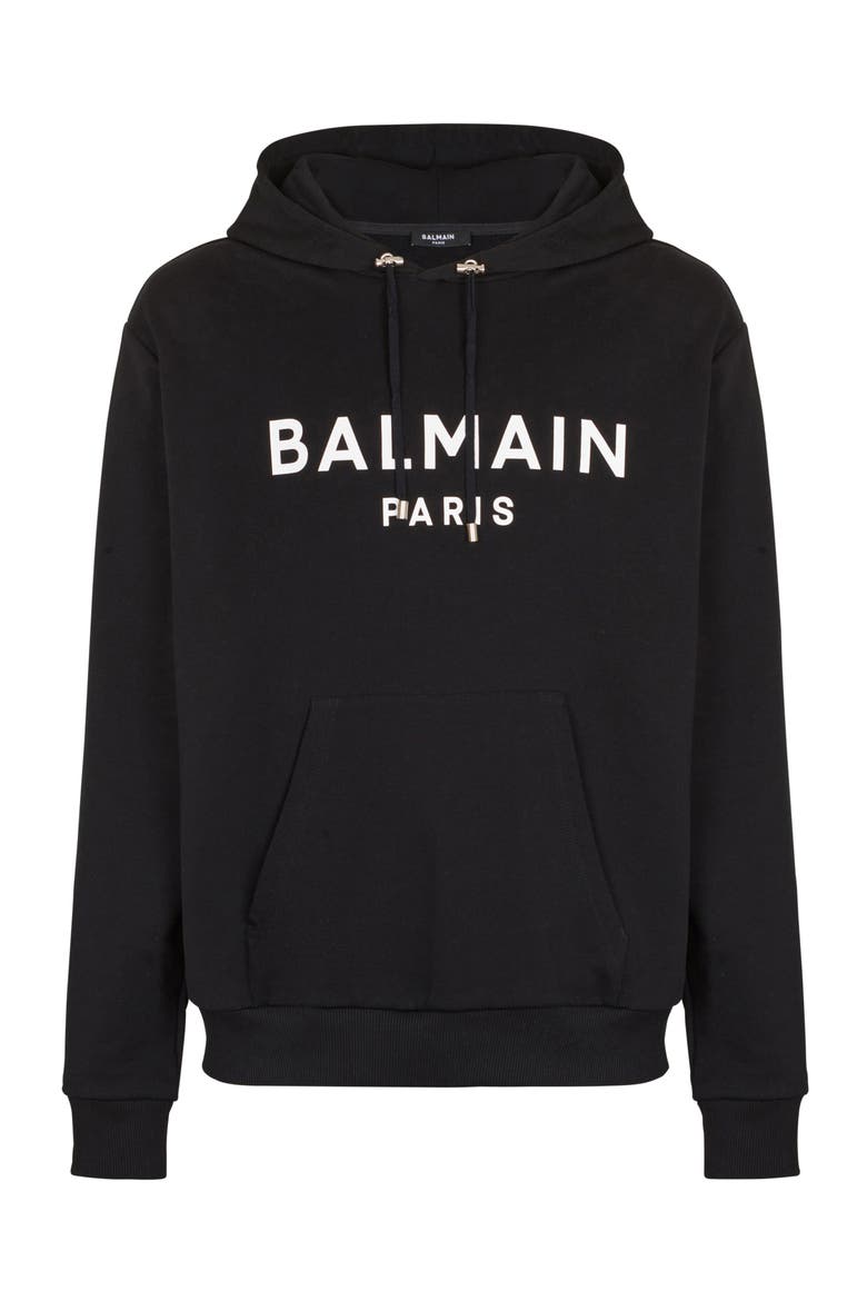Printed cotton hoodie, Alternate, color, black