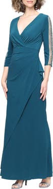 SL FASHIONS Beaded Sleeve Empire Waist Gown