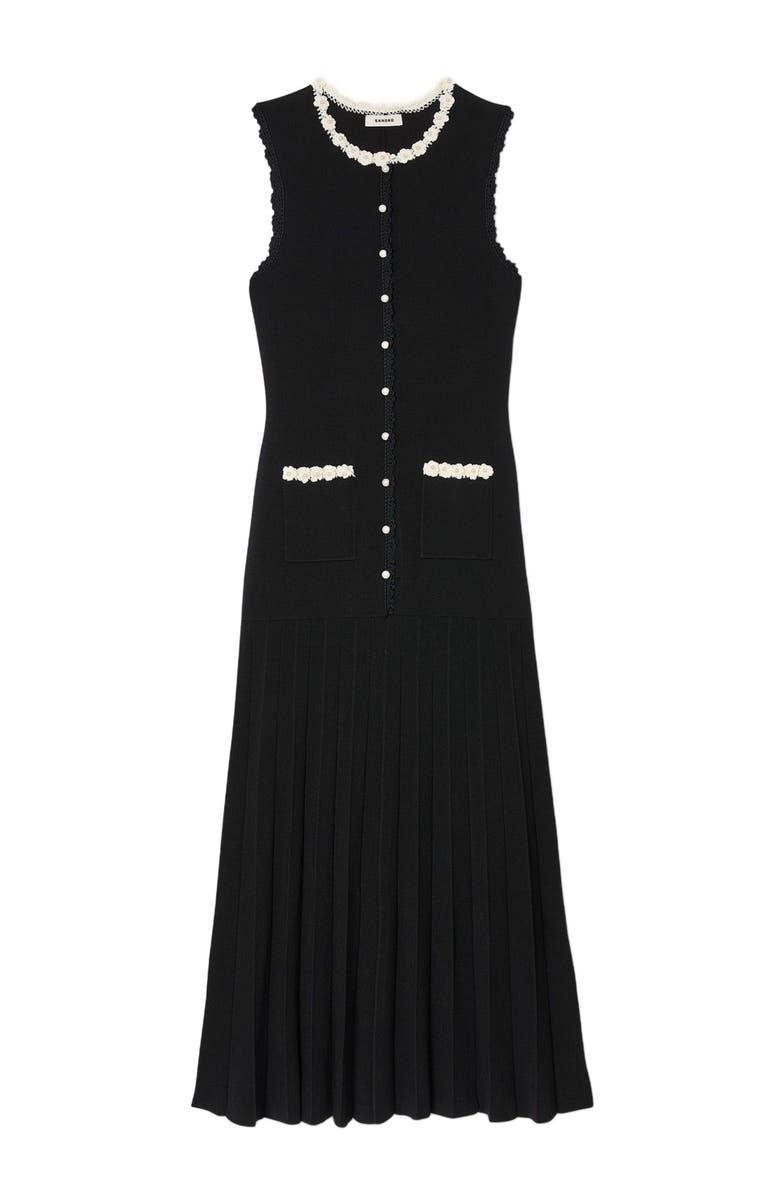 SANDRO Long dress with crochet detailing, Alternate, color, 