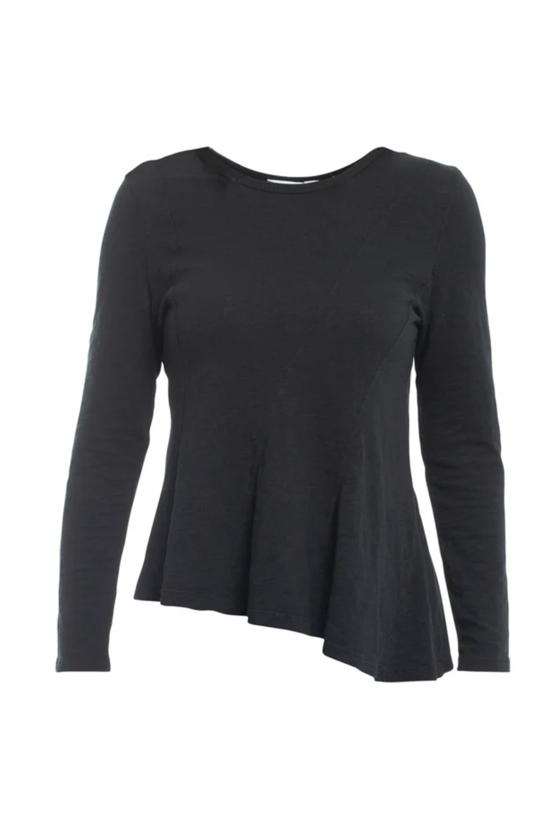 Round Neck Long Sleeve Tee with Asymmetric Hem & Body Seams, Alternate, color, Black