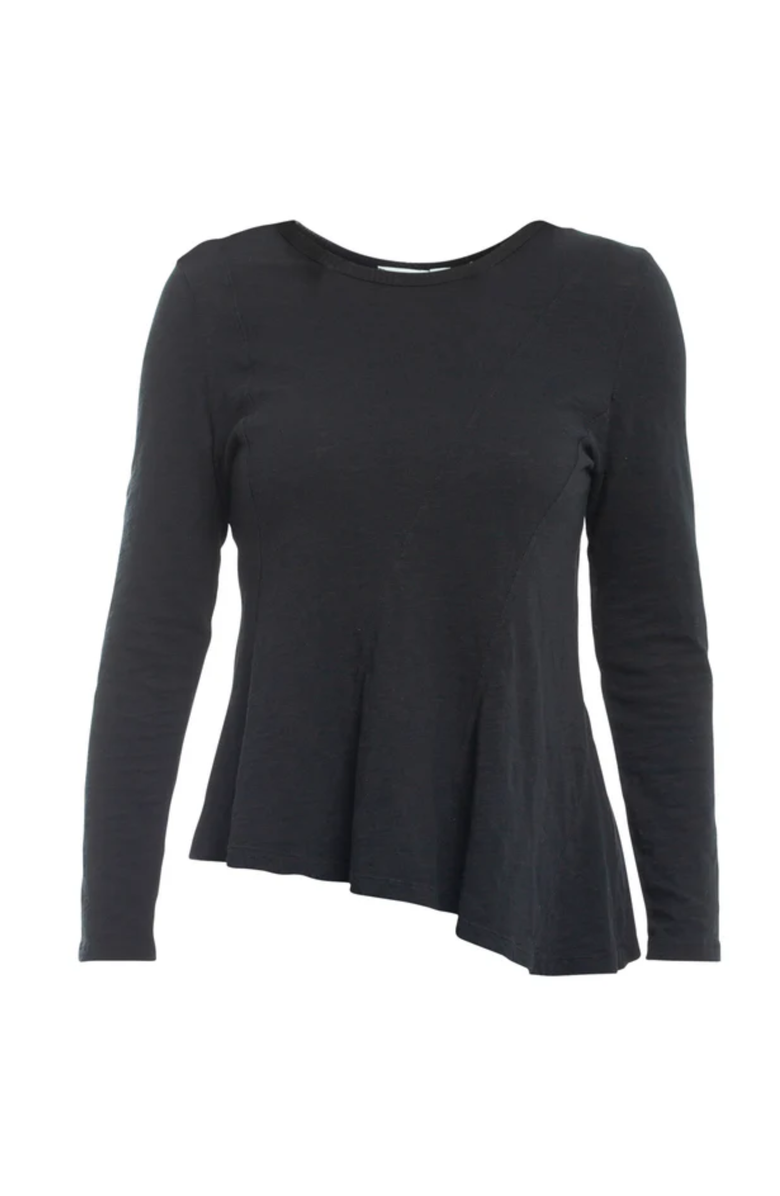 WILT Clothing Round Neck Long Sleeve Tee with Asymmetric Hem & Body Seams, Alternate, color, Black