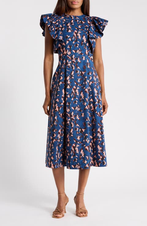 Imara Flutter Sleeve Cotton Midi Dress