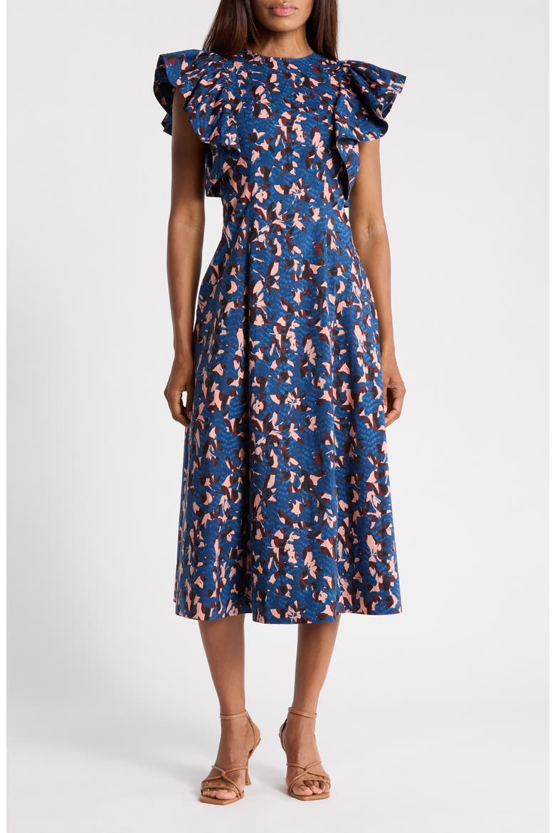 midi cotton dress with sleeves Floral Print Soy Red Buff / L +Please note that Slight color Difference should be acceptable due to the light and screen. Free Assembly Women's and Women's