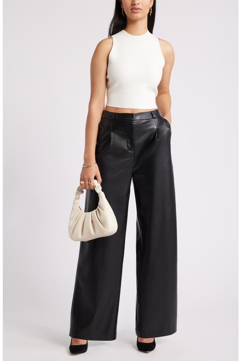 Faux Leather Wide Leg Pants, Alternate, color, BLACK