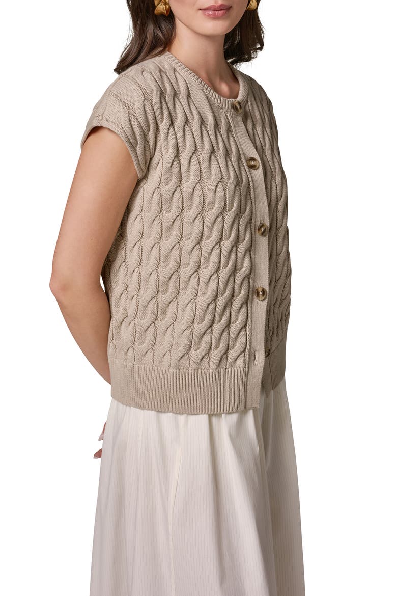 Extended Shoulder Cable Cardigan, Alternate, color, SANDSTONE