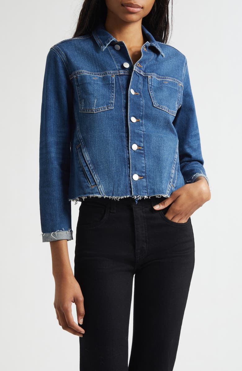 L'AGENCE Janelle Slim Fit Raw Hem Denim Trucker Jacket, Main, color, Authentique