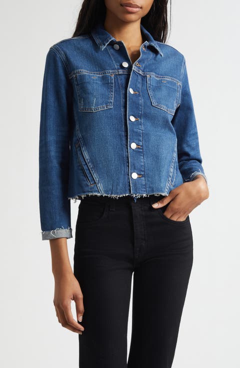 Janelle Slim Fit Raw Hem Denim Trucker Jacket