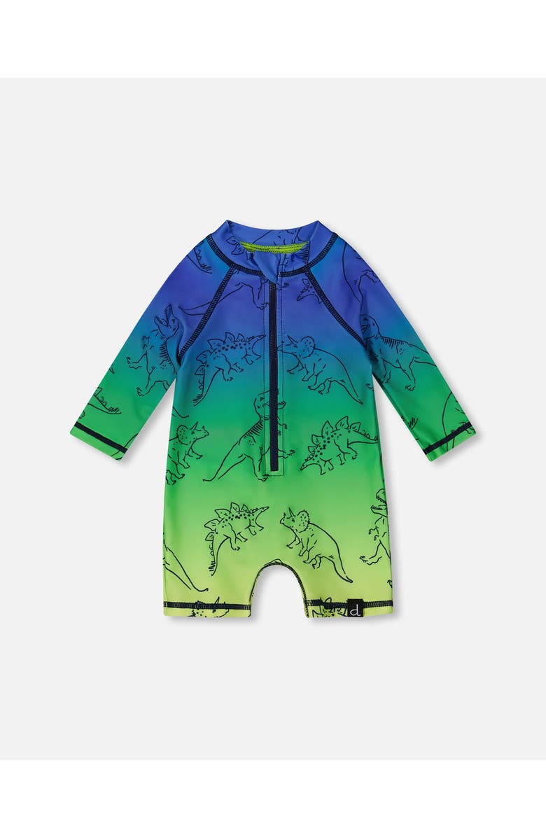 Deux par Deux Baby Boy's Printed Long Sleeve One-Piece Rashguard Vibrant Blue And Green Dino, Main, color, Vibrant Blue And Green Dino