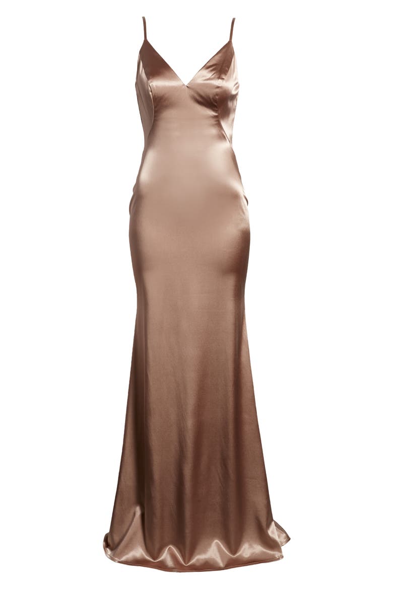Stretch Satin Trumpet Gown, Alternate, color, NUDE