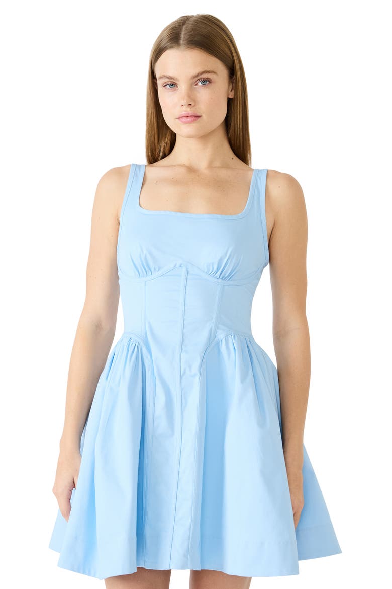 Vail Corset Bodice Stretch Cotton Minidress, Alternate, color, AZURE BLUE