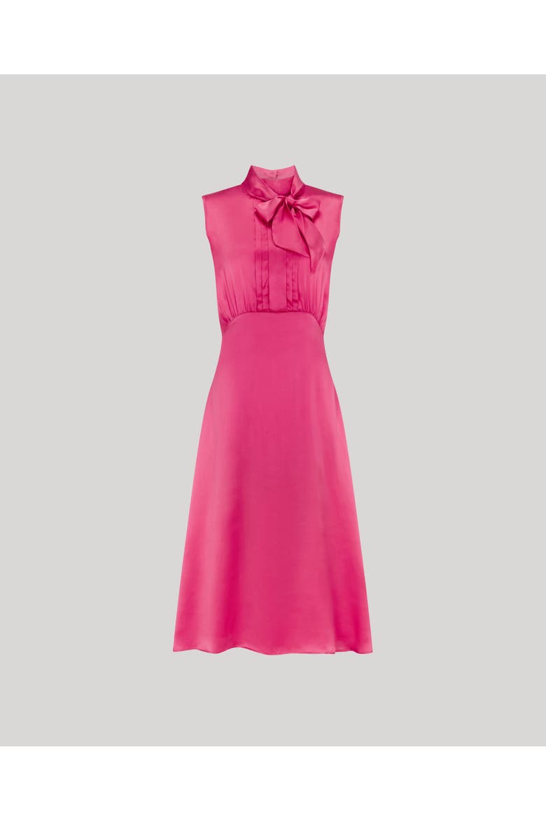 Celeste Liberty Silk Satin Tie Neck Dress, Main, color, Coral