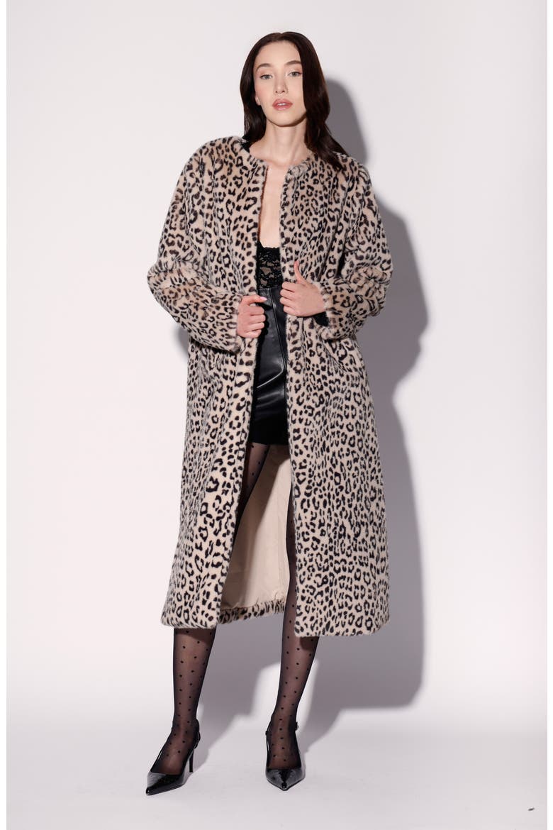 Pierre Faux Fur Long Coat, Alternate, color, LEOPARD