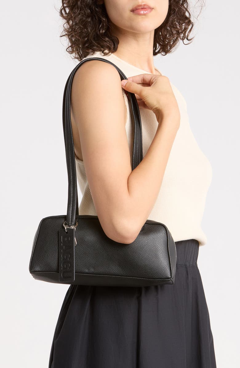 Baggu Small Recycled Leather Bowler Shoulder Bag, Alternate, color, Black