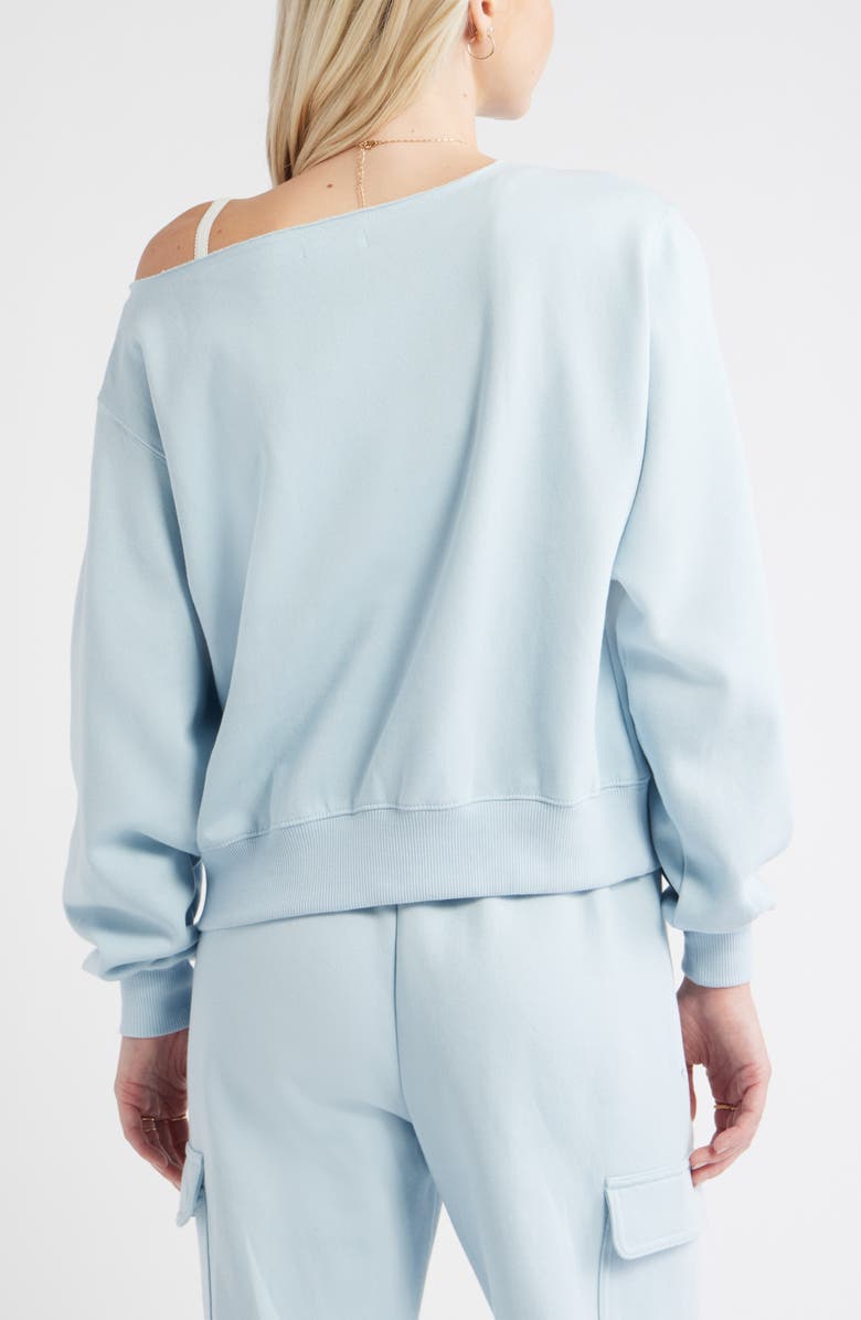 BP. Fleece Detail Off the Shoulder Sweatshirt, Alternate, color, Blue Skyride