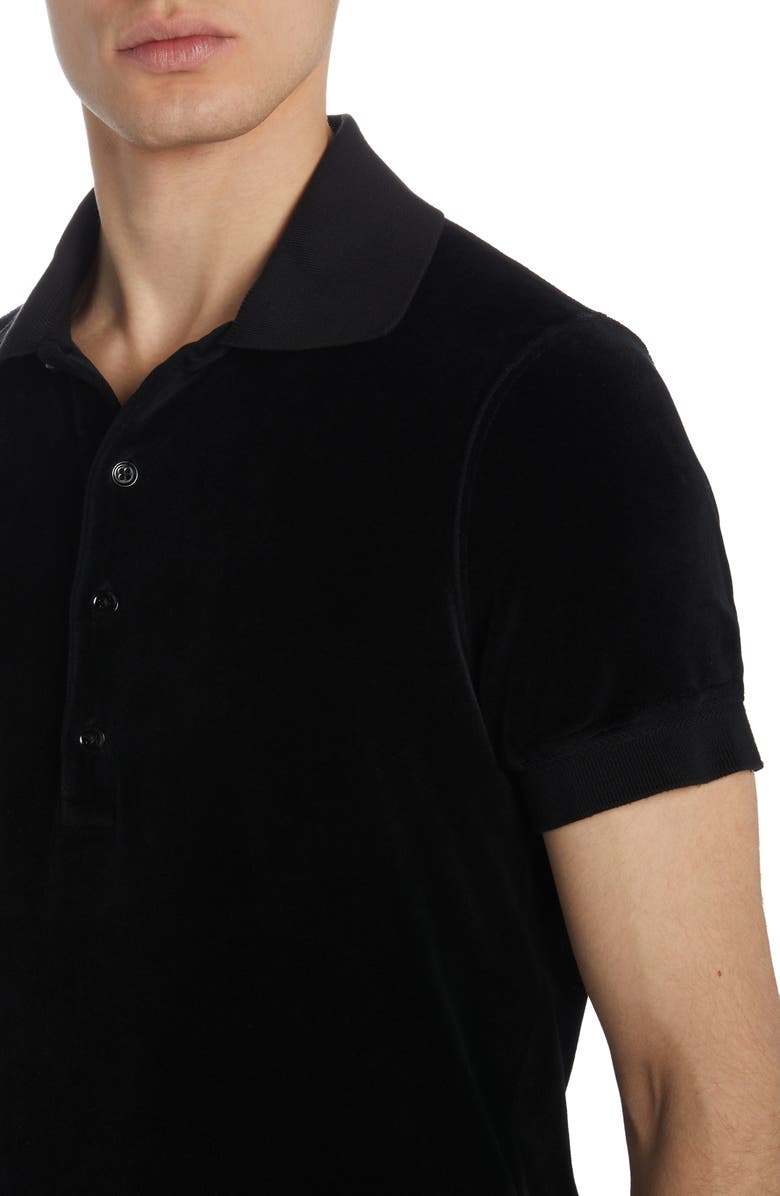 TOM FORD Short Sleeve Cotton & Modal Blend Velour Polo, Alternate, color, Black