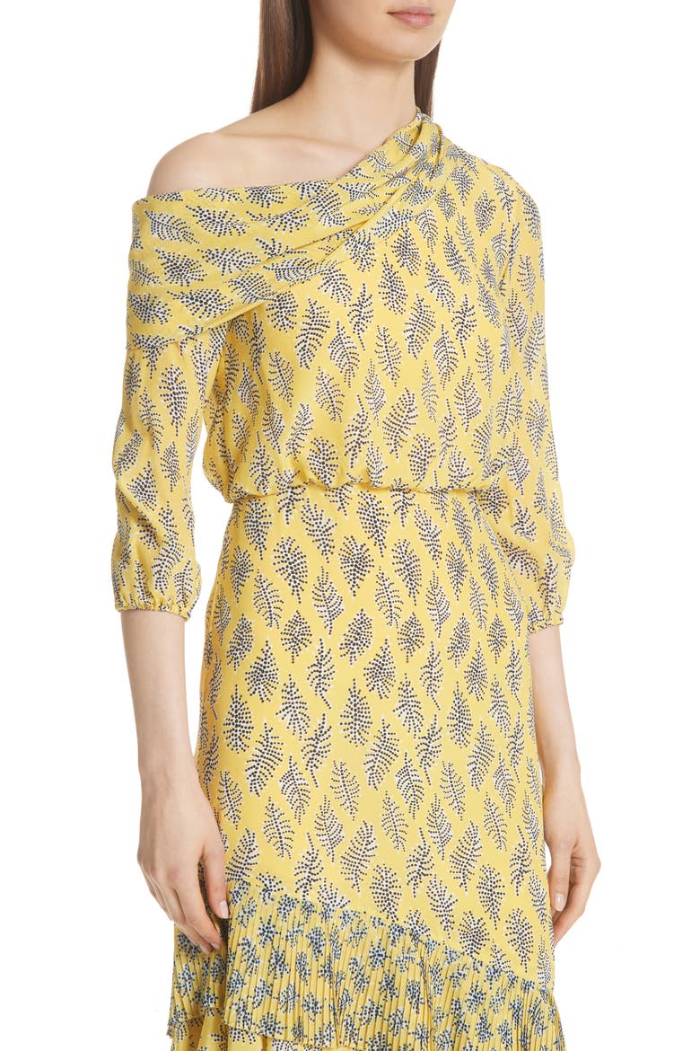 Lexie Floral Print Silk Off the Shoulder Dress, Alternate, color, GOLDEN ALGA