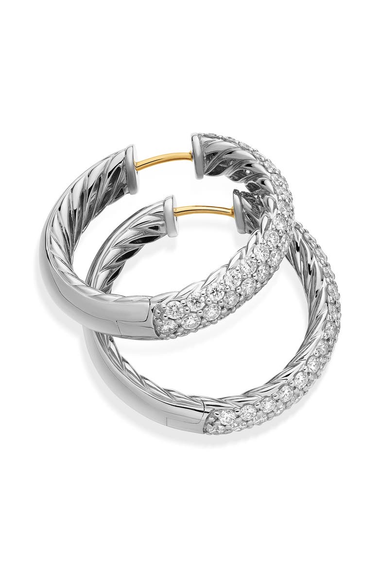 Sculpted Cable Hoop Earrings in Sterling Silver with Pavé Diamonds, Alternate, color, STERLING SILVER