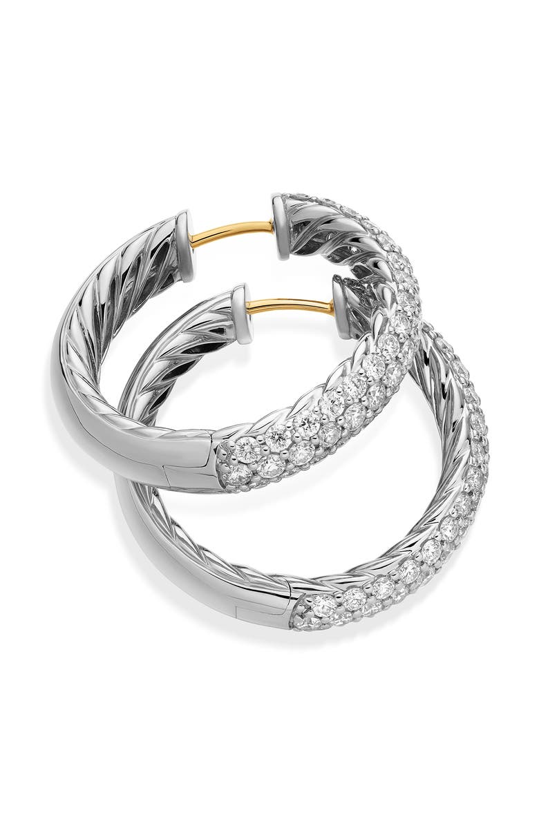 David Yurman Sculpted Cable Hoop Earrings in Sterling Silver with Pavé Diamonds, Alternate, color, Sterling Silver