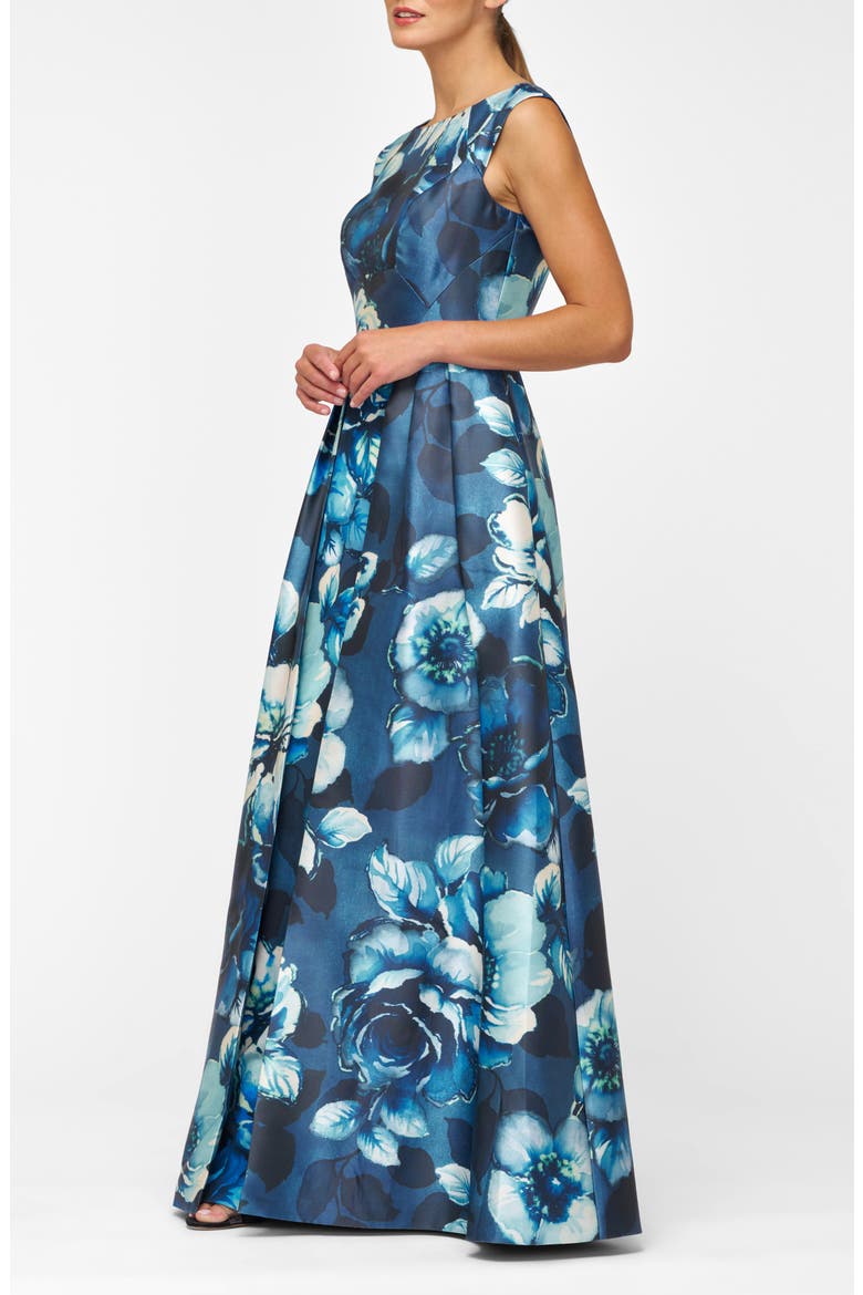 Kate Floral Layered Mikado Gown, Alternate, color, DARK INK MULTI