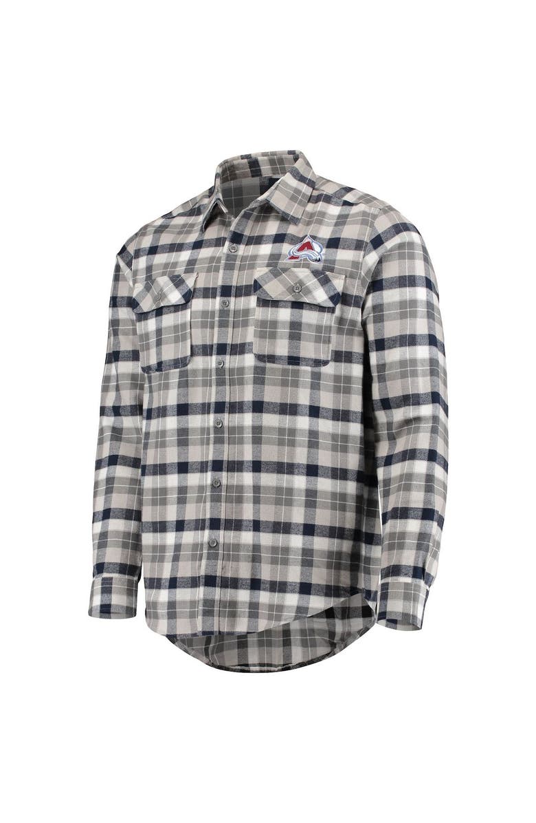 ANTIGUA Men's Antigua Navy/Gray Colorado Avalanche Ease Plaid Button-Up Long Sleeve Shirt, Alternate, color, 