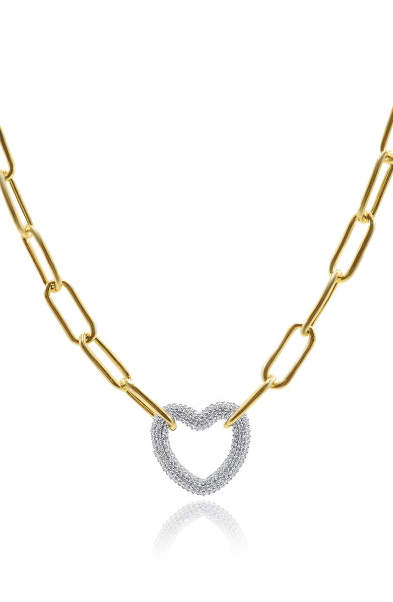 CZ by Kenneth Jay Lane Pave Mid Size Heart Chain Link Necklace, Main, color, 