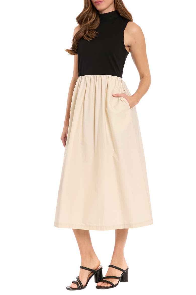 Mixed Media Midi Dress, Alternate, color, BUTTERCREAM/ ANTHRACITE