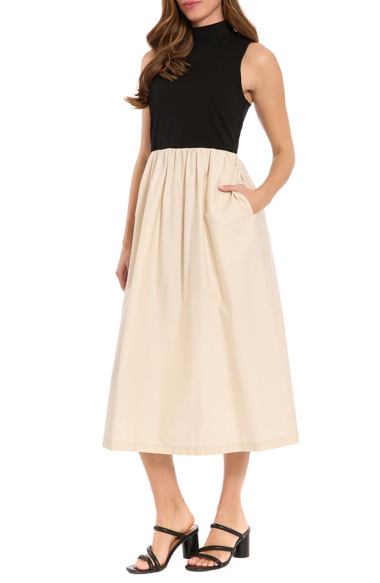 London Times Mixed Media Midi Dress, Alternate, color, 