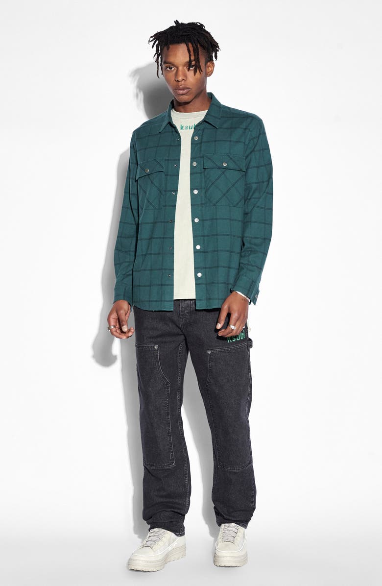 Ksubi Paradox Button-Up Flannel Shirt, Alternate, color, Khaki Fade