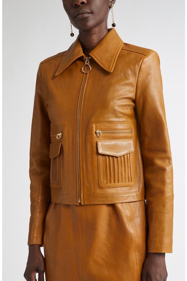 Kristen Washed Leather Crop Jacket, Alternate, color, CINA CINNAMON